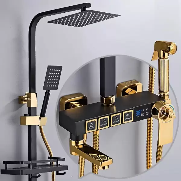 Digital Bathroom Shower Set Quality Brass Hot Cold Bathroom Mixer Faucet Rain Shower Head Thermostatic Bathrooom Shower System