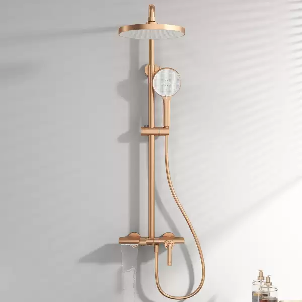 Brushed Rose Gold Bathroom Shower System Faucet 12 Inch Round Rainfall Shower Head Quality Brass Hot Cold Bathroom Shower Set