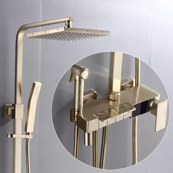 Piano Digital Bathroom Shower System Brass Bathroom Mixer Faucet Rain Shower Head Brushed Gold Thermostatic Digital Shower Set