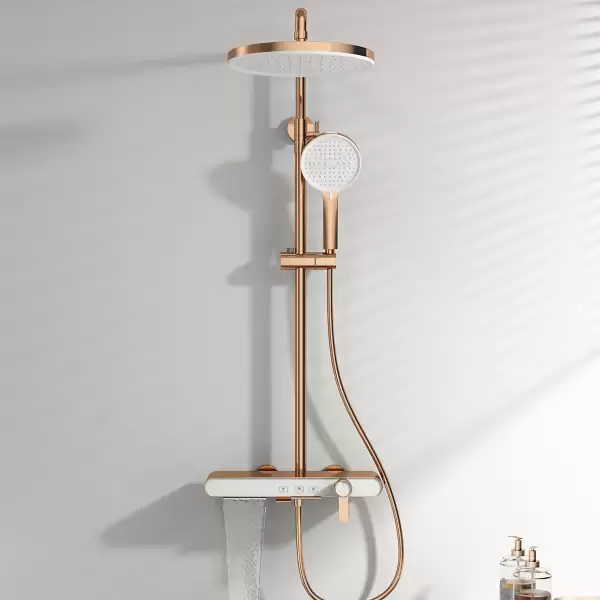 Waterfall Piano Bathroom Shower System Brushed Rose Gold Bathroom Faucets Rain Shower Head Hot Cold Piano Bathroom Shower Set