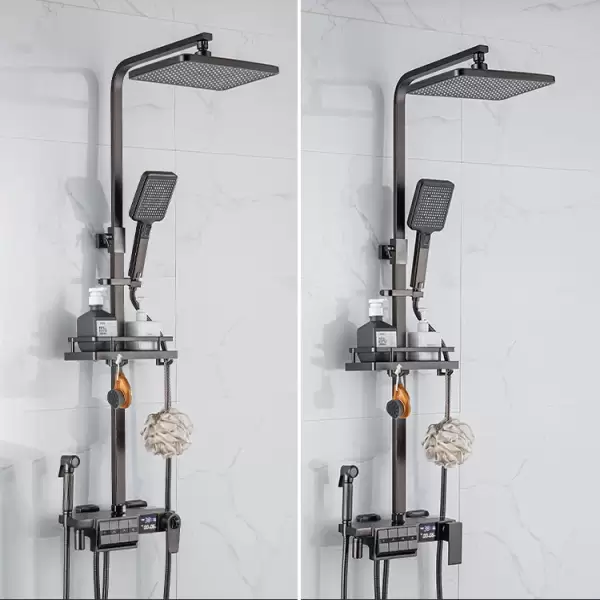 Grey Thermostatic Piano Digital Bathroom Shower Set 12 Inch Rain Shower Head Hot Cold Digital Bathroom Shower Set Accessories