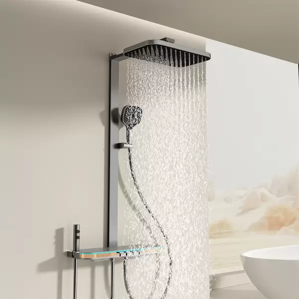 Piano Digital Bathroom Shower Set Rose Gold Ambient Lighting Hot Cold Waterfall Digital Bathroom Shower System Rain Shower Head