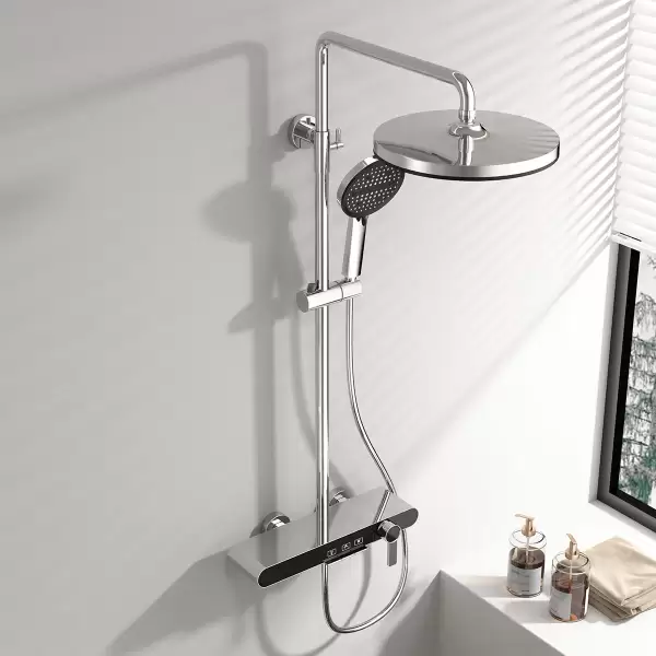 Chrome Piano Bathroom Shower Set Quality Brass Waterfall Bathroom Shower Faucets Head Rose Gold Hot Cold Piano Shower System
