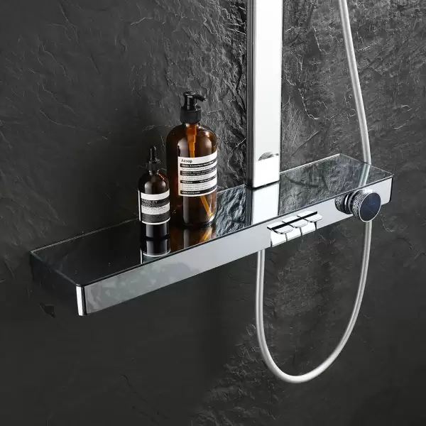 Chrome Digital Piano Bathroom Shower Set 12 Inch Round Rainfall Shower Head Hot Cold Brass Piano Digital Bathroom Shower System