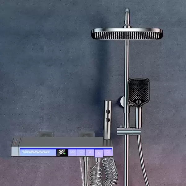 White Thermostatic Digital Piano Bathroom Shower System Faucets Accessories Rainfall Shower Head Hot Cold Digital Shower Set