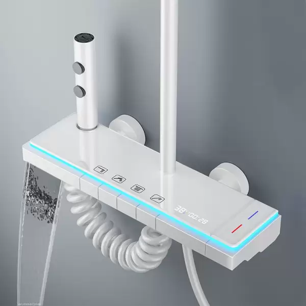 Bathrooms Shower System Set Glass Panel Bathtub Rain LED Display Rainfall Shower Mixer Tap Thermostatic Faucet with Light
