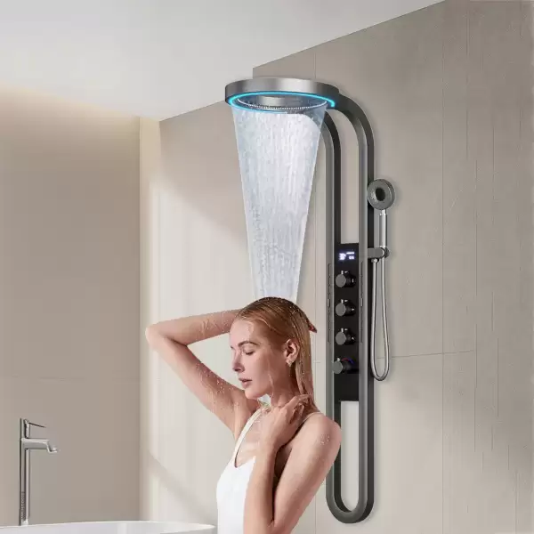 Wall Mounted Spa Massage Shower Panels System Digital Display Rain Shower for Bathroom Brass Mixer Faucet Full Shower Set