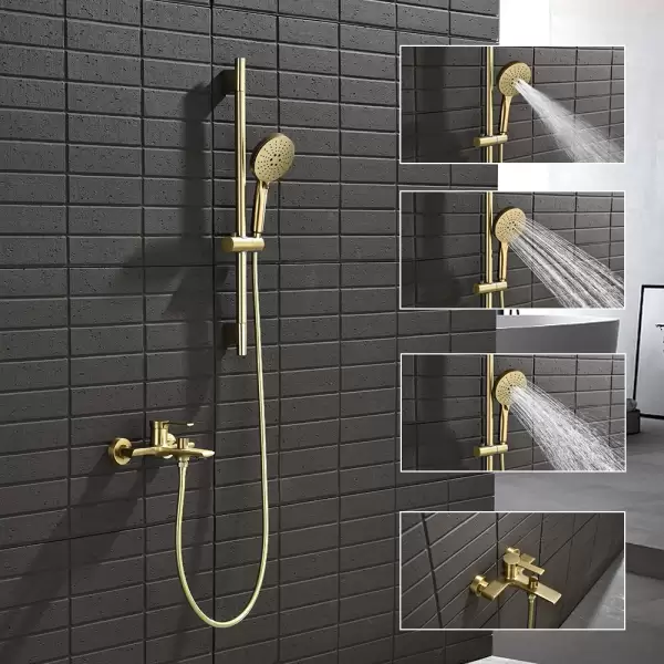 Split Bathroom Faucet Brass Bath Triple Shower Faucet System Wall Mounted Bathtub Shower Set Hot Cold Mixer Water Taps