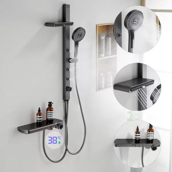 Modern High End Rain Shower System Back SPA Massage Jet Tap Smart Thermostatic LED Display Waterfall Bathroom Faucet Showers Set