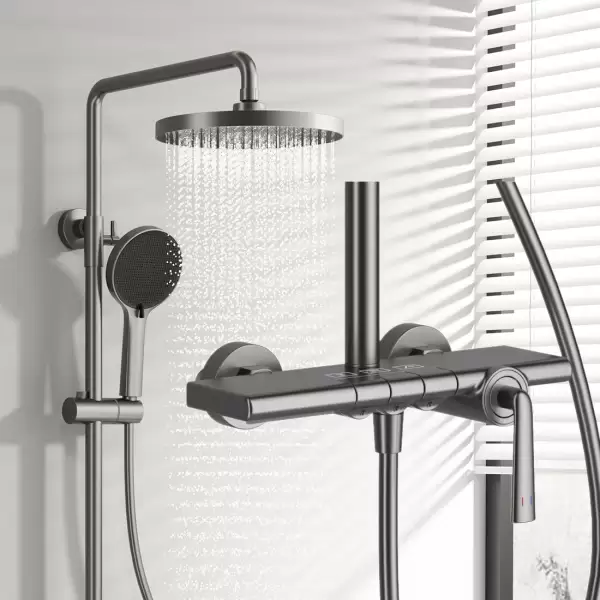 Hot Cold Piano Bathroom Shower System Faucet Solid Brass Hot Cold Waterfall Bathroom Faucet Rose Gold Piano Bathroom Shower Set