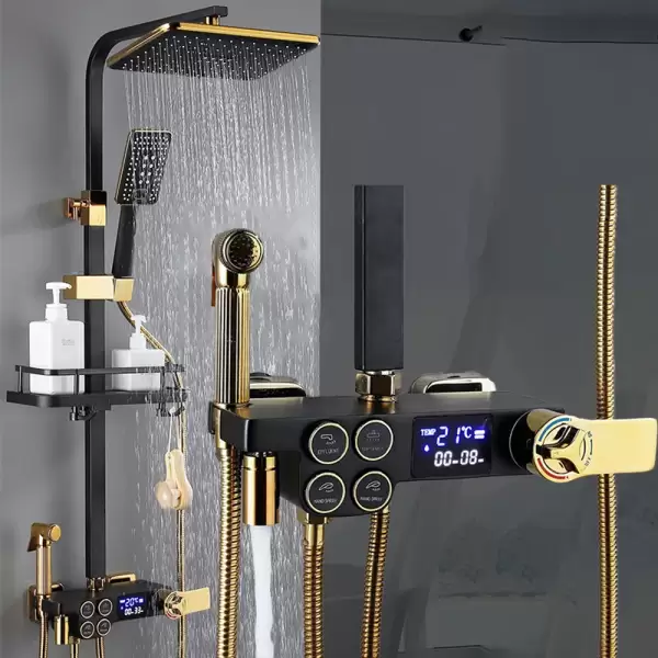 Thermostatic Bathroom Shower System Set Solid Brass Bathroom Faucets Accessories Rain Shower Head Hot Cold Bathroom Shower Set