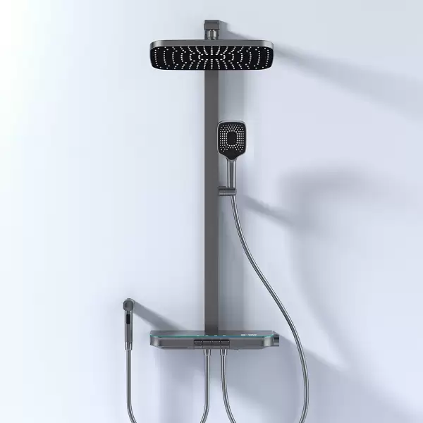 Ambient Lighting Piano Digital Bathroom Shower Set 12 Inch Rainfall Shower Head Hot Cold Digital Piano Bathroom Shower System