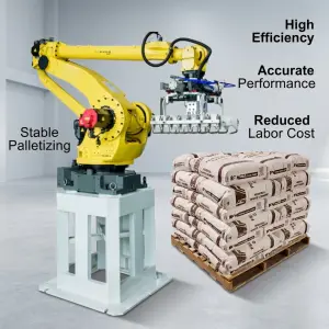 Automatic 25kg 50kg Bag Palletizer Machine Cement Bag High Speed Robot Arm Palletizing System