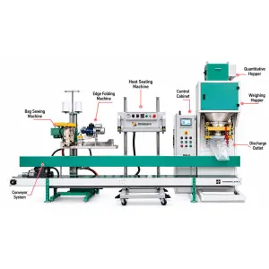5-50kg Semi Automatic Granule Bagging Machine with Conveyor Sewing Machine Quantitative Poultry Feed Packing Machine