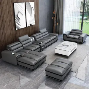 Luxury Furniture Sofa Set Modern Multifunction Furniture Living Room Sofa Set with Charging and Speaker Leather Sofa