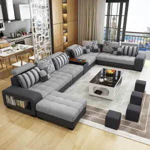 Italian Light Luxury L-Shaped Sofa Set Living Room Furniture High Quality Big Sofa Set Modern Design Wooden Multifunctional Sofa