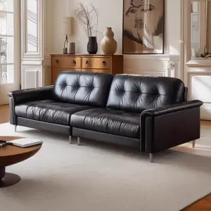 Retro Italian Light Luxury Leather Sofa High Quality Popular Modern Couch for Home Solid Wood Three Seater Elegant Office Sofa