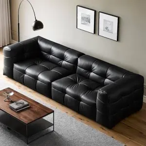 High Quality Furniture Living Room Sofa Set Modern Luxury Leather Design Black Sofa Couch Comfortable Home Sofa