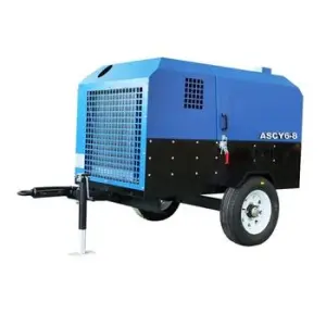 Airstone 8bar 215cfm Mobile Portable 2 Wheels Diesel Engine Air Compressor for Drilling Machine