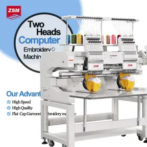 Two Heads Embroidery Machine for Flat Hat Cap Garment Embroidery Computer Machine Automatic Digital Embroidery Machine