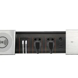 Aluminum Alloy Embedded Smart Furniture Office Desk Multifunctional Slide Cover Socket Desktop Socket with Wireless Charger