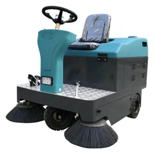 Light Blue Electric Floor Sweeper Clean Machinery Battery Powered Ride on Street Vacuum Scrubber Operated Cleaners
