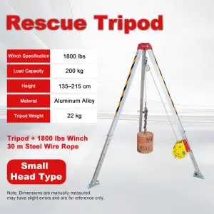 1800lbs Aluminum Alloy Rescue Tripod 200kg Capacity for Sewer Maintenance & Pipeline Dredging with 30m Safety Winch