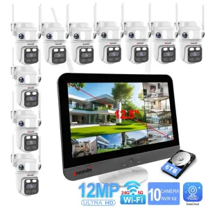 12MP 10 Cameras Big Tablet 3-Lens New Design Pan Tilt Wifi Camera Local Record View No Internet Ptz Wireless Cctv Camera System
