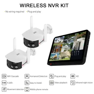 2CH Touch Screen NVR Kits with Wireless Fisheye View Two-Way Audio Widescreen Cloud Storage-CMOS Sensor