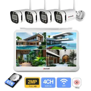 2MP 4CH WIRELESS SECURITY BULLETCAMERAKIT Kit Two-way Audio Full-color Night Vision Network Connection for Mobile Viewing