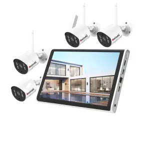 Anxinshi 10 Inch Monitor Xmeye 1080P Camera 4 Channel AI Human Detection Wifi Bullet NVR Network Camera