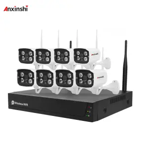Tuya Anxinshi 8pcs HD 2.0MP Mini Bullet IP Camera IP66 Waterproof Motion Detect 8CH Wifi Wireless NVR Camera Kit