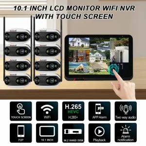 8CH 180-degree Fisheye Camera Night Vision Full-color Human Figure Detection WiFi Connection Wireless Touch Screen Nvr