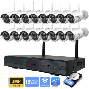 16CH Monitoring System Smart Wifi Security Camera 7/24 Full Color Recording with 6TB HDD Wireless Bullet Camera P2P