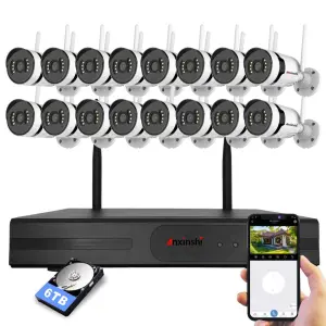 16Channels Two Way Audio Monitoring System 7/24 Full Color Recording Wireless Connection Smart Wifi Security Camera Kit