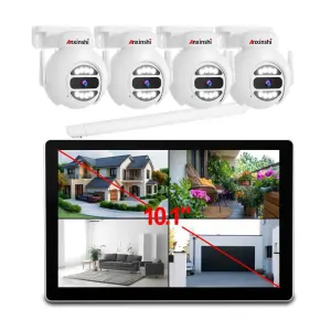 5mp 4ch Ptz Wireless Camera Kit 10.1 Inch Touch Screen Record with 4 Pan Tilt Camera Kits