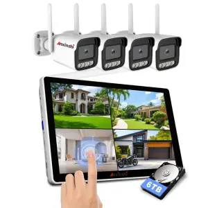 Four-way 5mp Bullet Camera with Touch Screen Function Wireless Nvrwifi Connection 10.1ch Wifi Nvr 4 Camera Wifi Nvr Kit