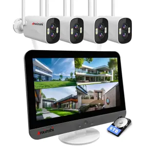 Wireless Dual Lens Bullet Camera 6MP HD Humanoid Detection Smart Camera 12.5-inch Screen Wireless Nvr Wireless Camera Set