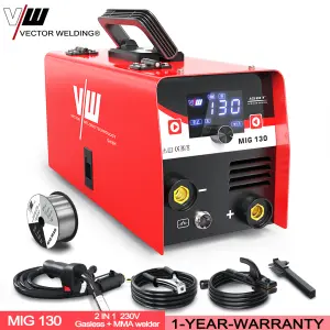 Vector 2 In 1 MIG130D Welding Machine MMA Gasless Stick IGBT Inverter Portable Welder 4T 220V Stainless Steel Welding Welders