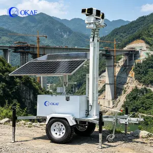OKAF Off-grid Mobile Traile RPortable CCTV Tower Digital AI Camera Mobile Solar Surveillance Trailer for Highway Construction
