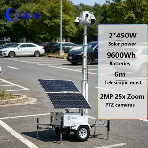 2x450W Solar Power Rapid Deployment Mobile CCTV Trailer Solar Monitoring System for Construction Sites Monitoring