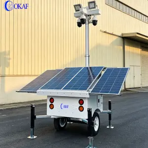 OKAF Mobile Solar CCTV Tower Monitoring Trailer Parking Lot Solar Panels Surveillance System Solar Surveillance Tower