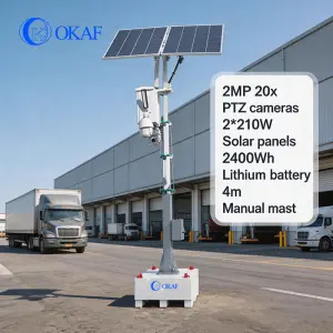 Portable Solar Powered Security Camera Tower 20ft Telescopic Mast 4G LTE Wireless CCTV Trailer for Parking Lot