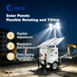 OKAF Mobile Portable Construction Site Lighting Tower Solar Light Tower Temporary Site Lighting Solar Security Towers