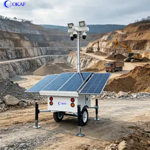 OKAF Solar CCTV Surveillance Trailer Monitoring Security Light Tower for Nighttime Lighting Monitoring in the Mining Area