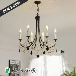 American Retro Candle Chandelier Style Restaurant Pendant Light Main Hanging Lamp Living Room French Bedroom Pendant Lighting