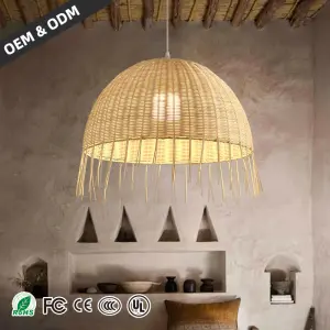 Wabi-sabi Handmade Rattan LED Pendant Lights Art Hand-Knitted Lamps for Living Room Home Decoration Chandelier