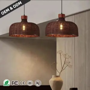Retro Rattan Pendant Light Nordic Led Restaurant Chandelier Attic Living Room Homestay Chandelier Japan Wabi Sabi Kitchen Light
