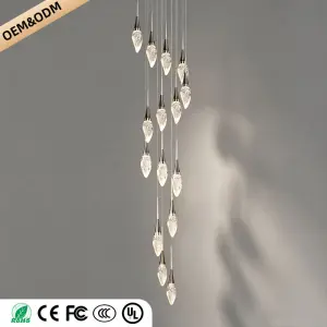 Modern Staircase Chandelier Light Luxury Villa Attic Hanging Ceiling Lamp Designer Crystal Raindrop Pendant Light