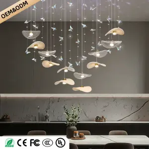 Dining Room Chandeliers Modern Villa Table Island Pendant Lamp Cream-white Lotus Leaf Glass Art Hanging Lamp